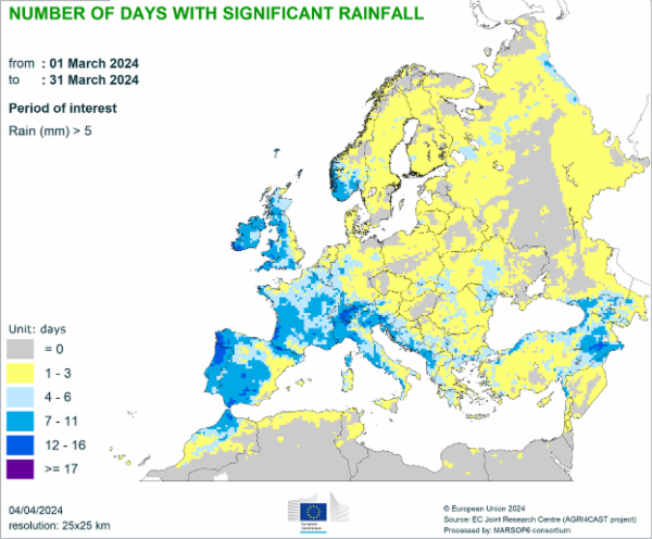 NUMBER OF DAYS WITH SIGNIFICANT RAINFALL 01/03/2024 - 31/03/2024