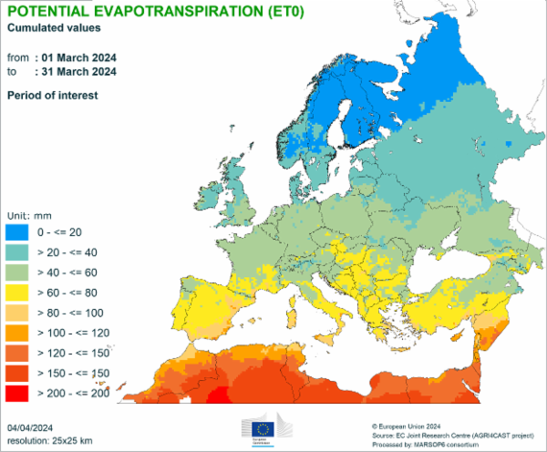Potential evapotranspiration (ET0) 01/03/2024 - 31/03/2024