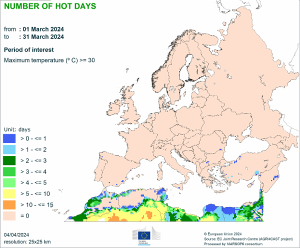 NUMBER OF HOT DAYS 01/03/2024 - 31/03/2024