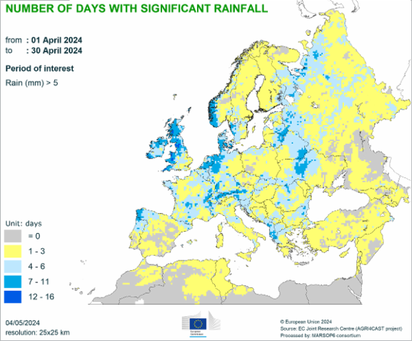 NUMBER OF DAYS WITH SIGNIFICANT RAINFALL 01/04/2024 - 30/04/2024