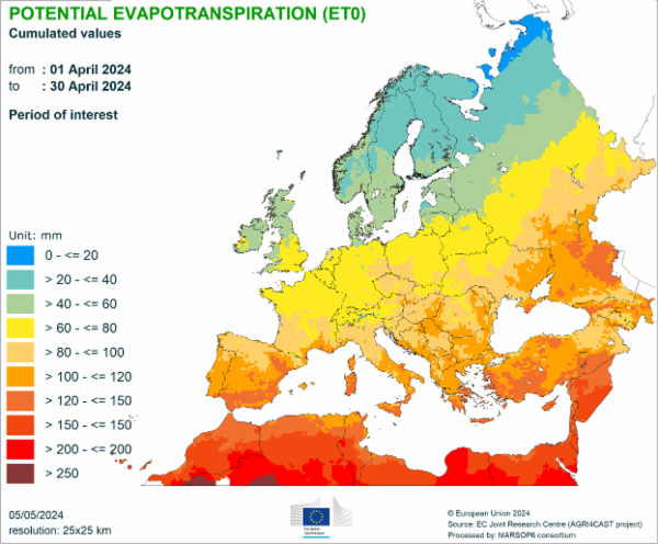 Potential evapotranspiration (ET0) 01/04/2024 - 30/04/2024