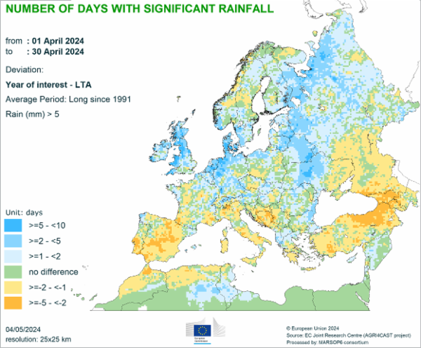 NUMBER OF DAYS WITH SIGNIFICANT RAINFALL 01/04/2024 - 30/04/2024